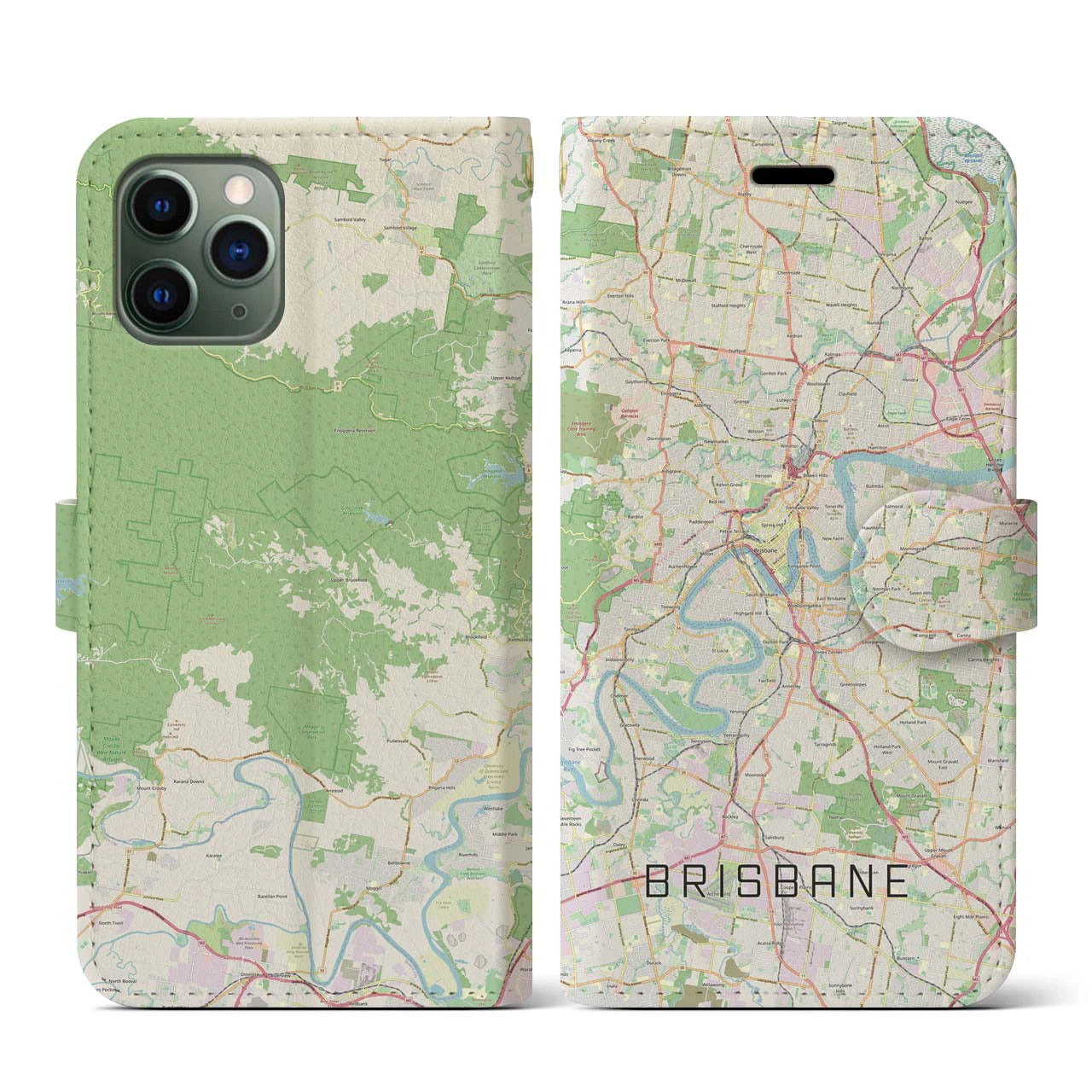 【ブリスベン】地図柄iPhoneケース（手帳両面タイプ・ナチュラル）iPhone 11 Pro 用