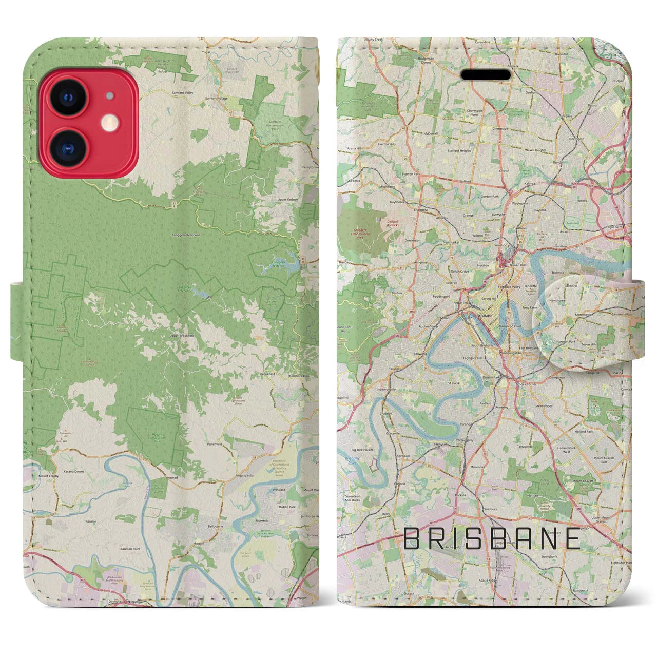 【ブリスベン】地図柄iPhoneケース（手帳両面タイプ・ナチュラル）iPhone 11 用