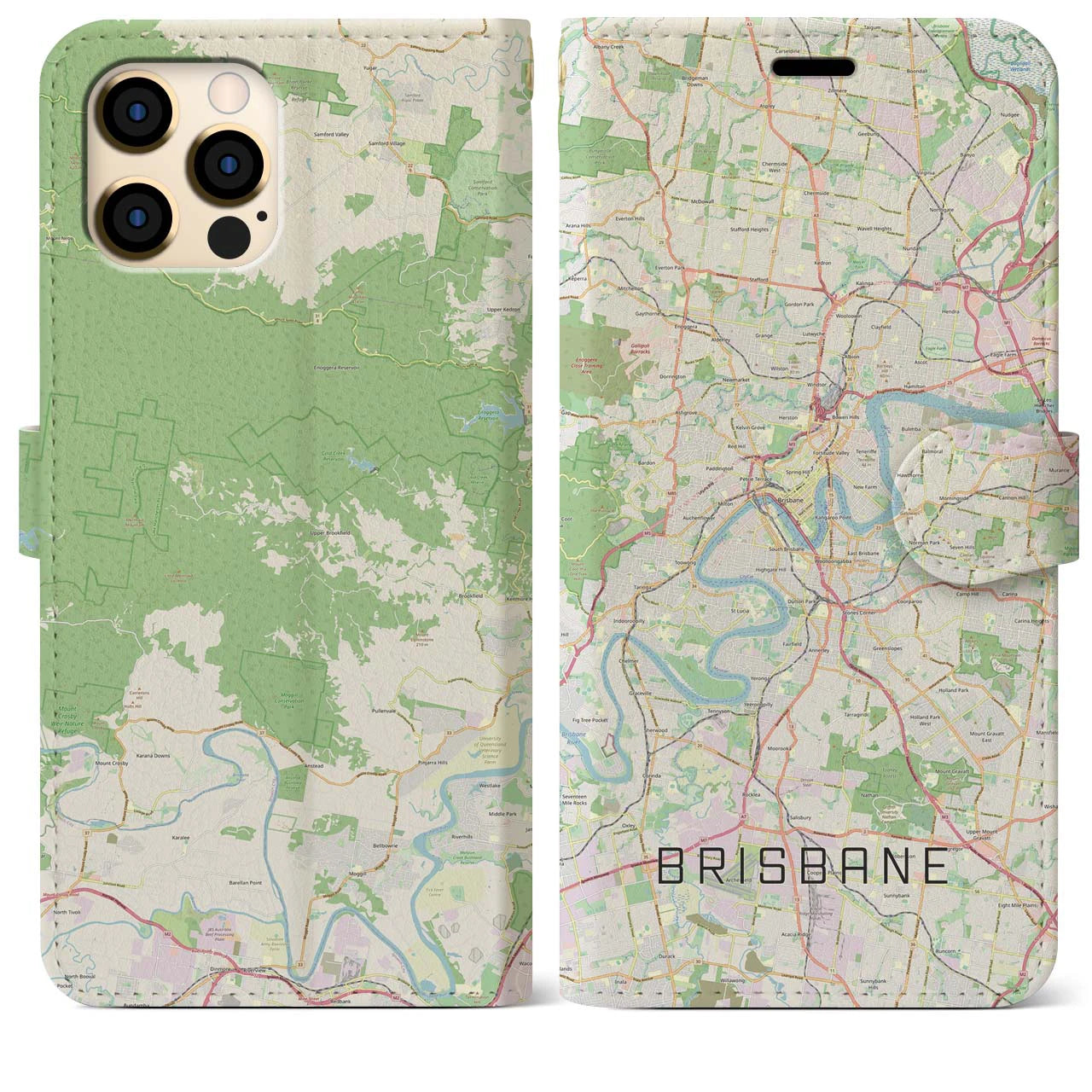 【ブリスベン】地図柄iPhoneケース（手帳両面タイプ・ナチュラル）iPhone 12 Pro Max 用