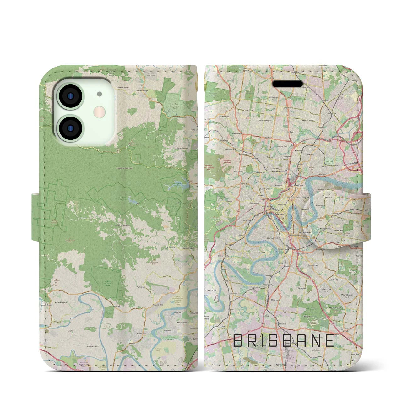 【ブリスベン】地図柄iPhoneケース（手帳両面タイプ・ナチュラル）iPhone 12 mini 用