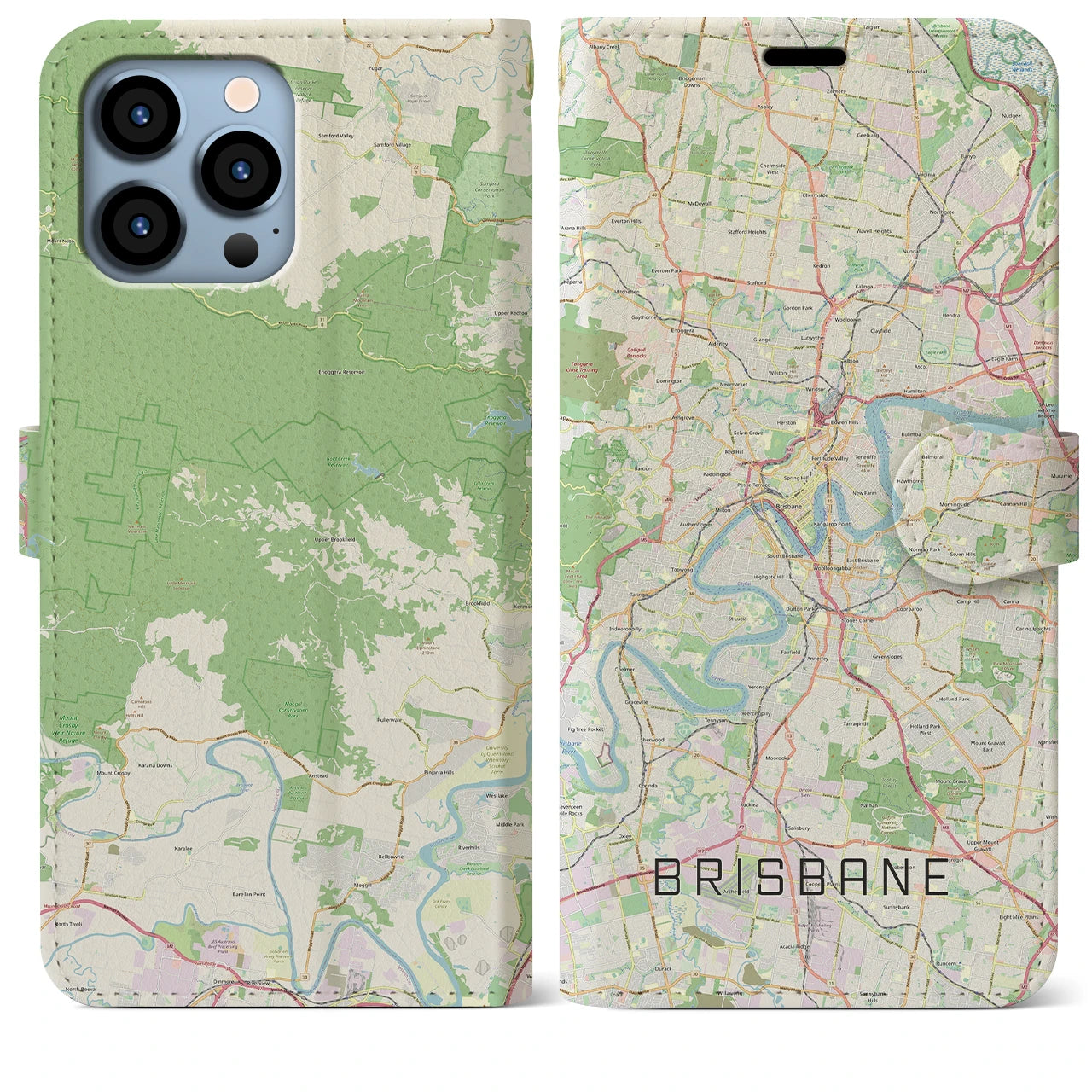 【ブリスベン】地図柄iPhoneケース（手帳両面タイプ・ナチュラル）iPhone 13 Pro Max 用