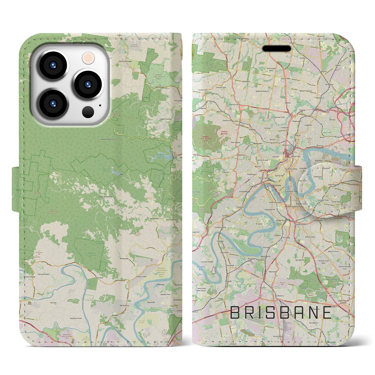 【ブリスベン】地図柄iPhoneケース（手帳両面タイプ・ナチュラル）iPhone 13 Pro 用