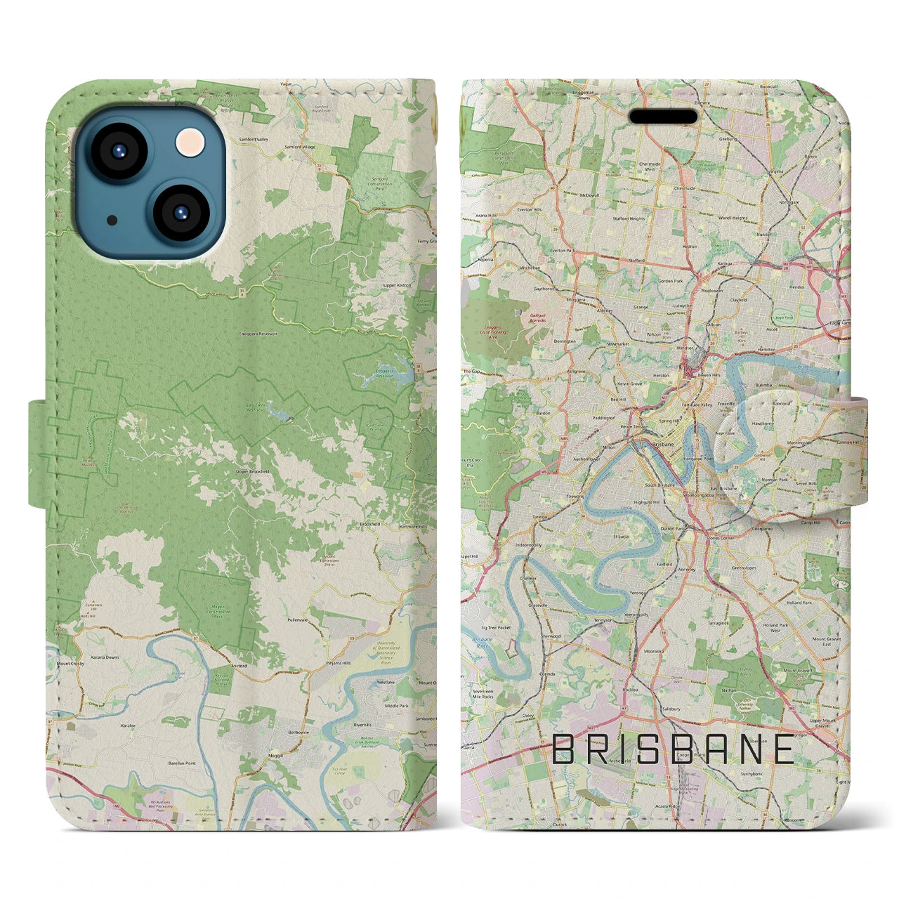 【ブリスベン】地図柄iPhoneケース（手帳両面タイプ・ナチュラル）iPhone 13 用