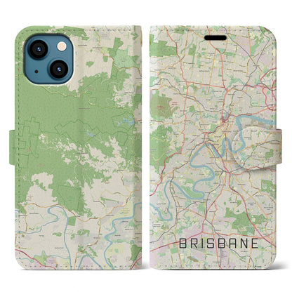 【ブリスベン（オーストラリア）】地図柄iPhoneケース（手帳タイプ）ナチュラル・iPhone 13 用