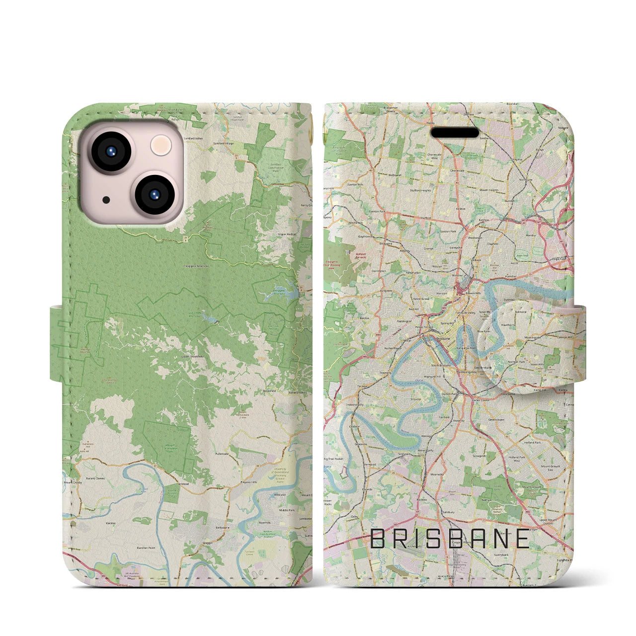 【ブリスベン】地図柄iPhoneケース（手帳両面タイプ・ナチュラル）iPhone 13 mini 用