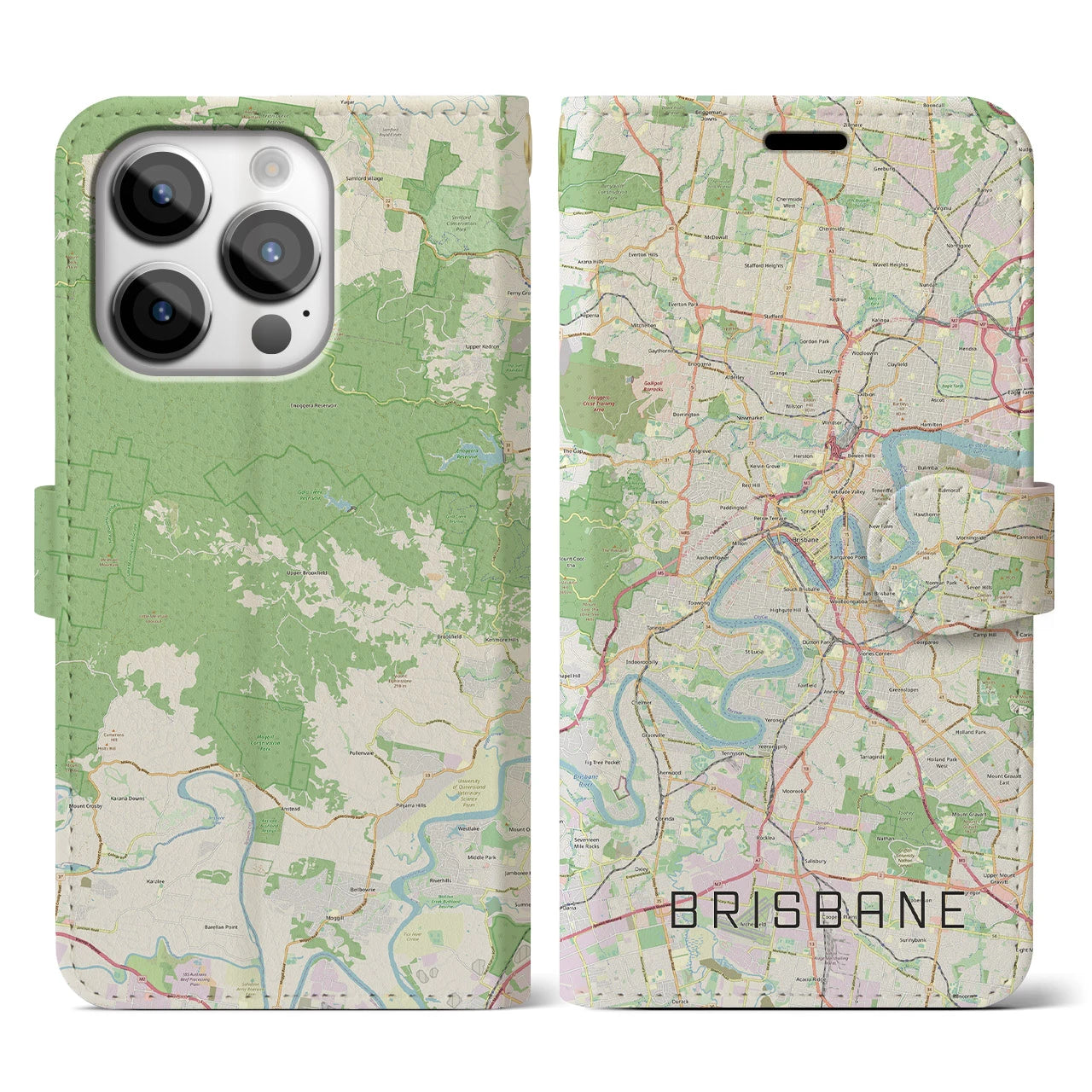 【ブリスベン】地図柄iPhoneケース（手帳両面タイプ・ナチュラル）iPhone 14 Pro 用
