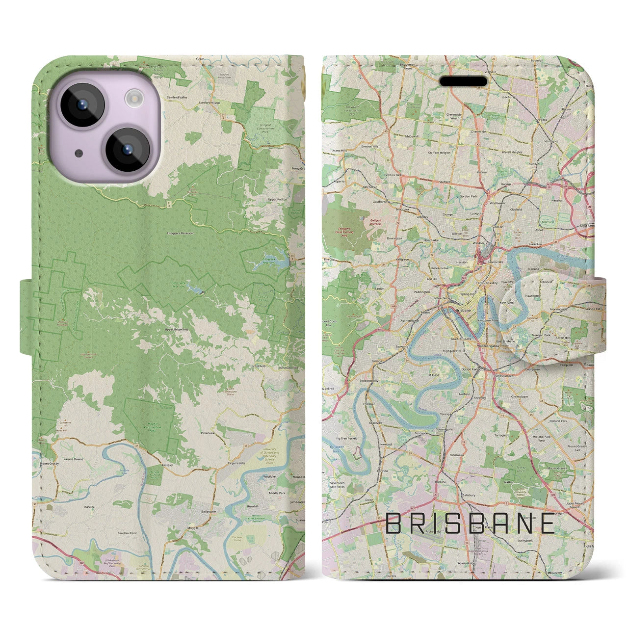 【ブリスベン】地図柄iPhoneケース（手帳両面タイプ・ナチュラル）iPhone 14 用