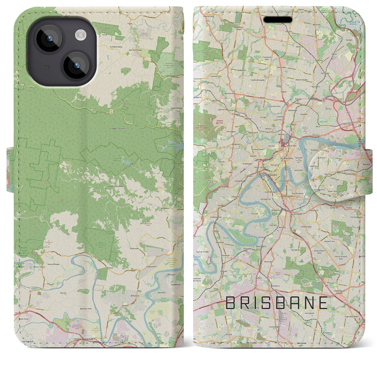 【ブリスベン】地図柄iPhoneケース（手帳両面タイプ・ナチュラル）iPhone 14 Plus 用