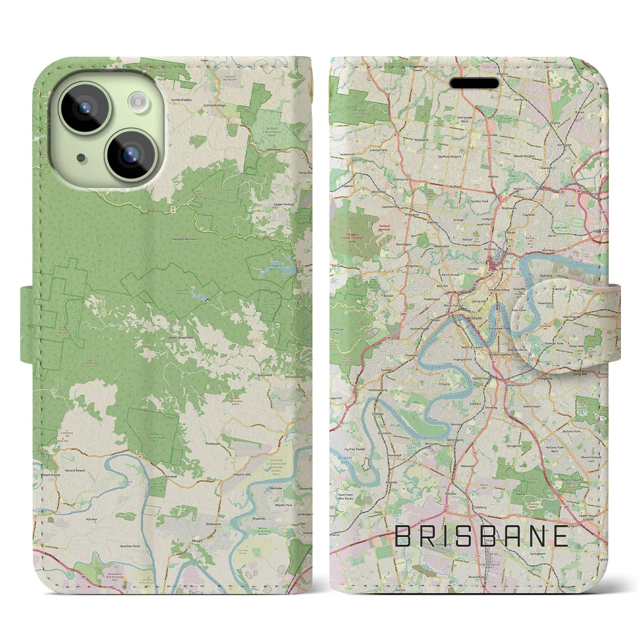 【ブリスベン】地図柄iPhoneケース（手帳両面タイプ・ナチュラル）iPhone 15 用