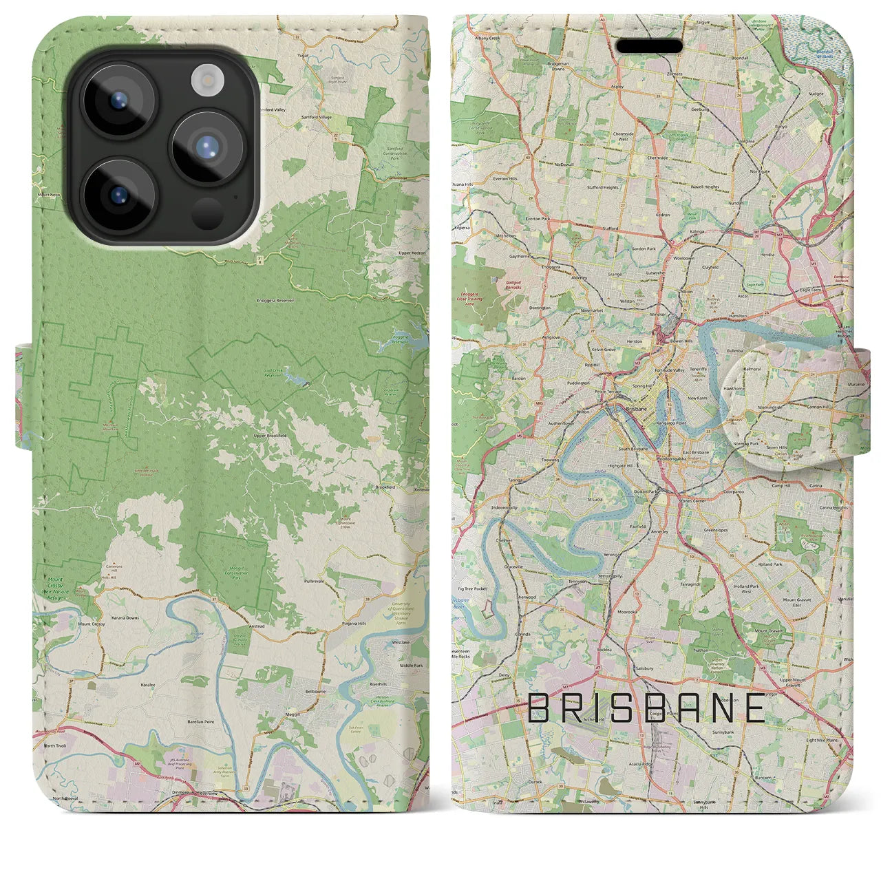 【ブリスベン】地図柄iPhoneケース（手帳両面タイプ・ナチュラル）iPhone 15 Pro Max 用