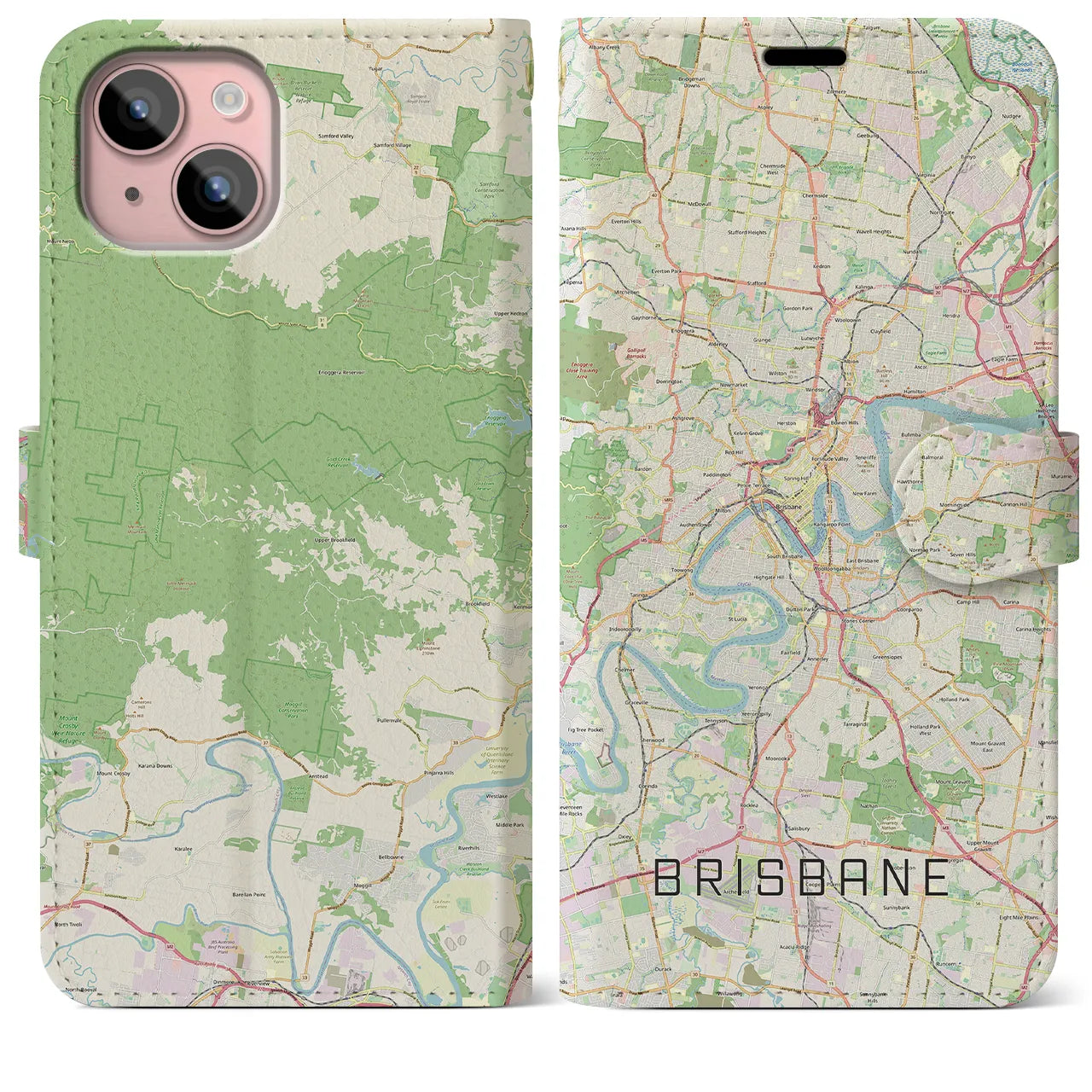 【ブリスベン】地図柄iPhoneケース（手帳両面タイプ・ナチュラル）iPhone 15 Plus 用