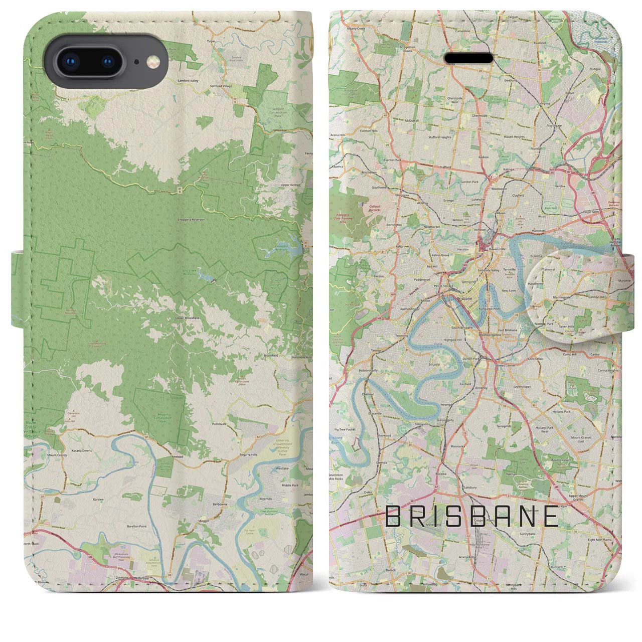 【ブリスベン】地図柄iPhoneケース（手帳両面タイプ・ナチュラル）iPhone 8Plus /7Plus / 6sPlus / 6Plus 用