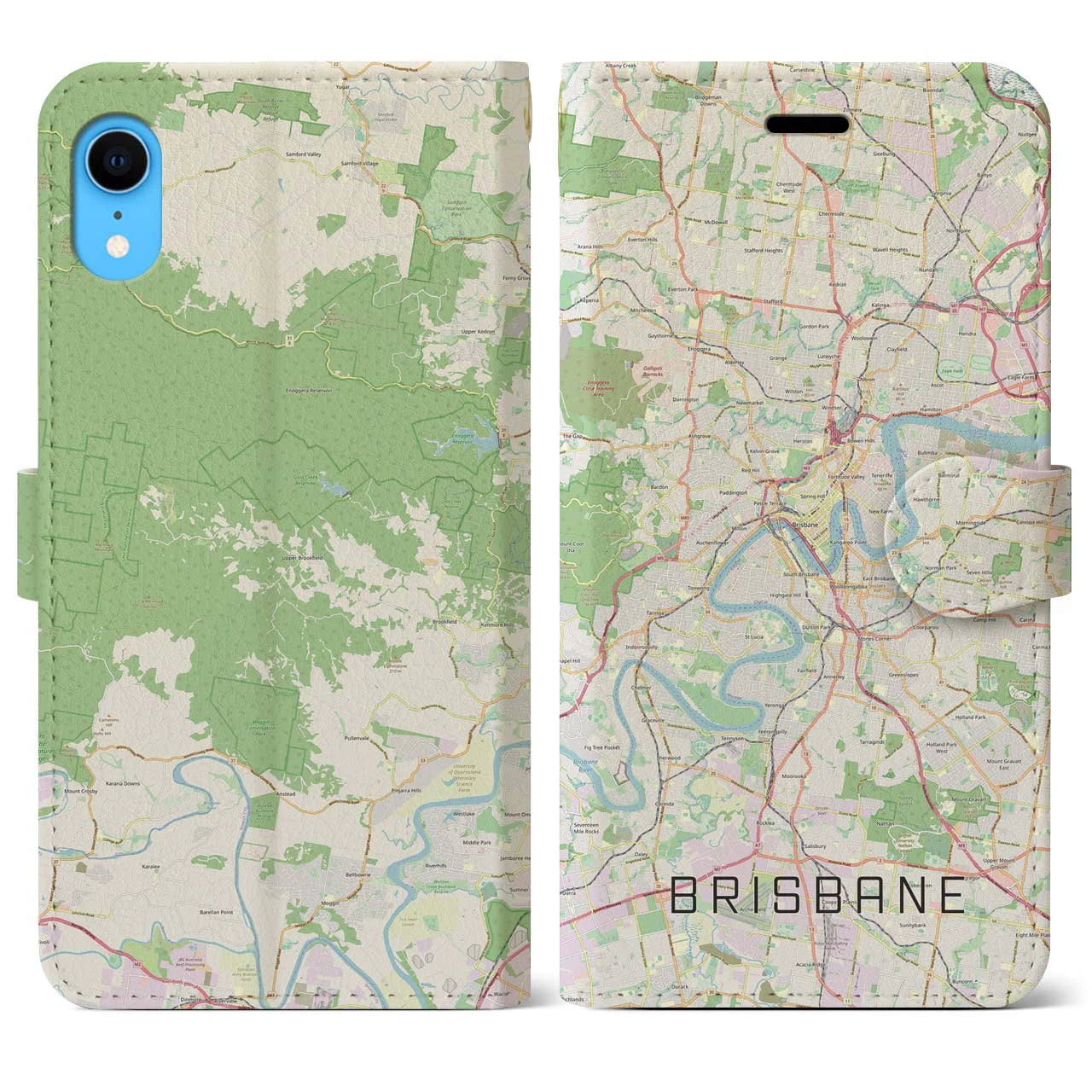 【ブリスベン】地図柄iPhoneケース（手帳両面タイプ・ナチュラル）iPhone XR 用