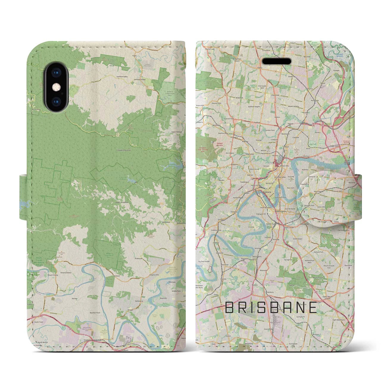 【ブリスベン】地図柄iPhoneケース（手帳両面タイプ・ナチュラル）iPhone XS / X 用