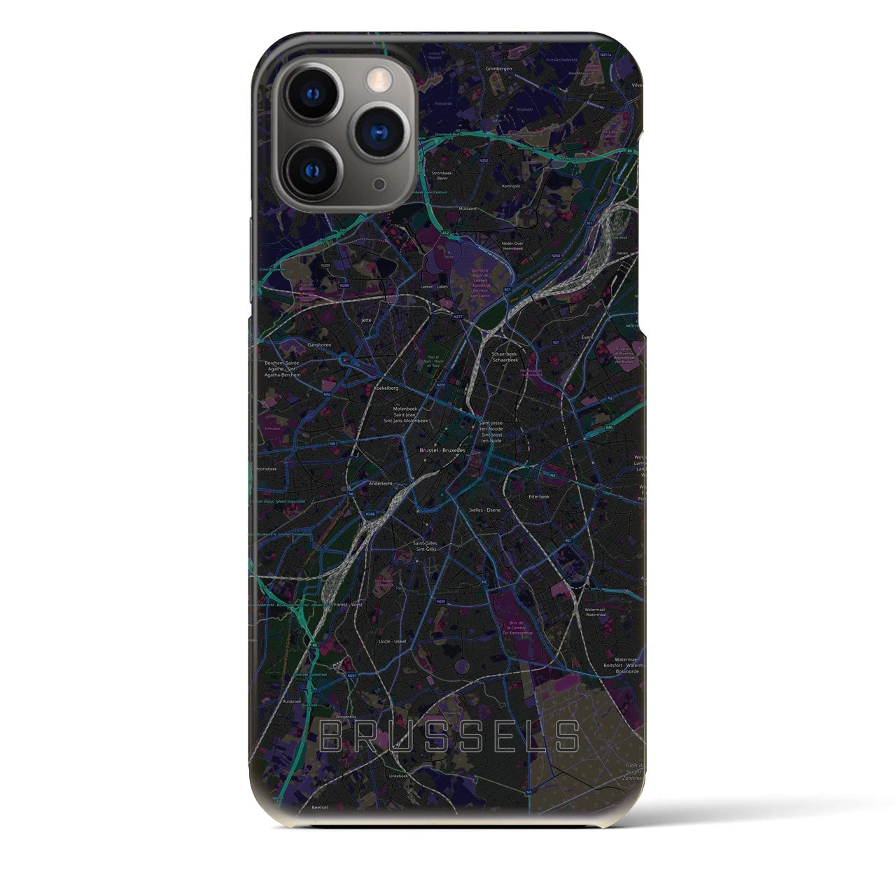 【ブリュッセル】地図柄iPhoneケース（バックカバータイプ・ブラック）iPhone 11 Pro Max 用