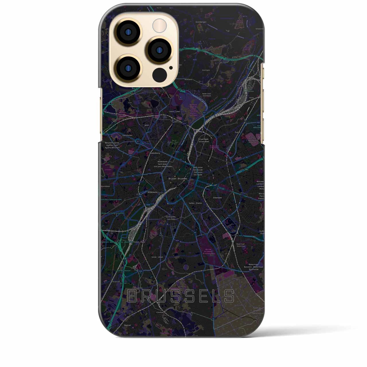 【ブリュッセル】地図柄iPhoneケース（バックカバータイプ・ブラック）iPhone 12 Pro Max 用