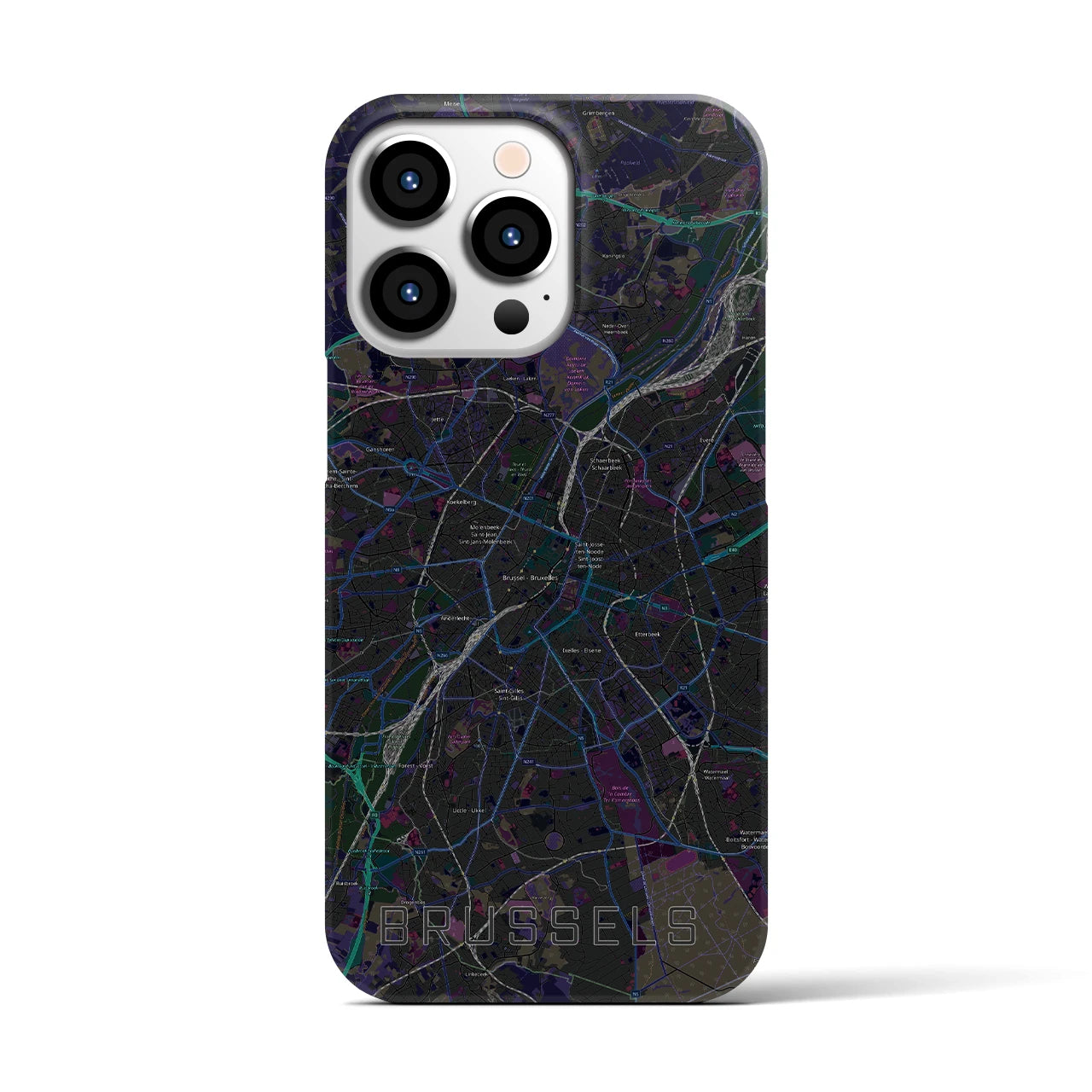 【ブリュッセル】地図柄iPhoneケース（バックカバータイプ・ブラック）iPhone 13 Pro 用