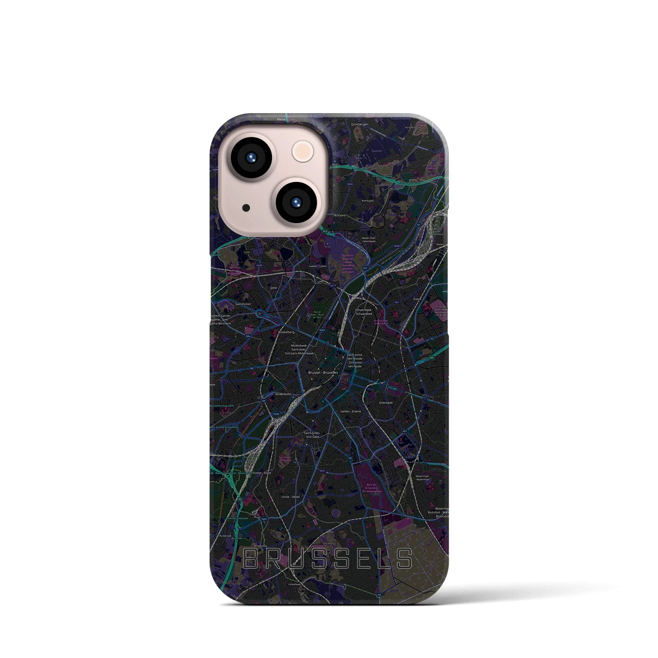 【ブリュッセル】地図柄iPhoneケース（バックカバータイプ・ブラック）iPhone 13 mini 用
