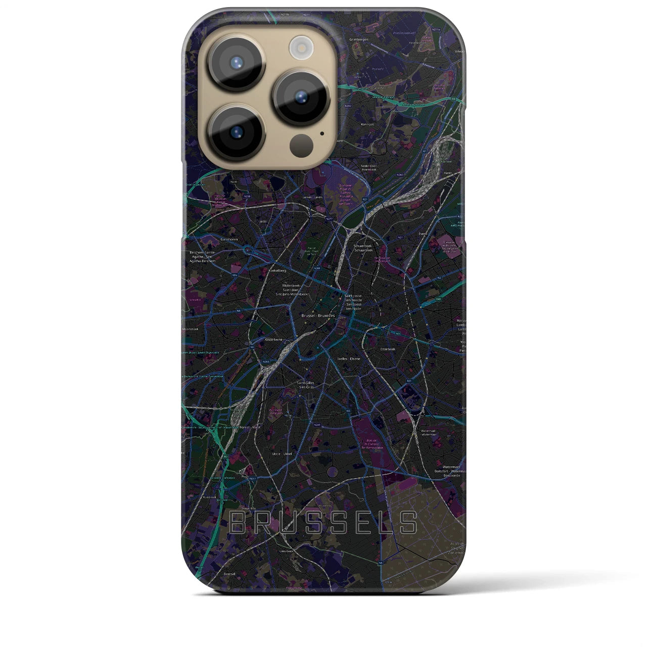【ブリュッセル】地図柄iPhoneケース（バックカバータイプ・ブラック）iPhone 14 Pro Max 用