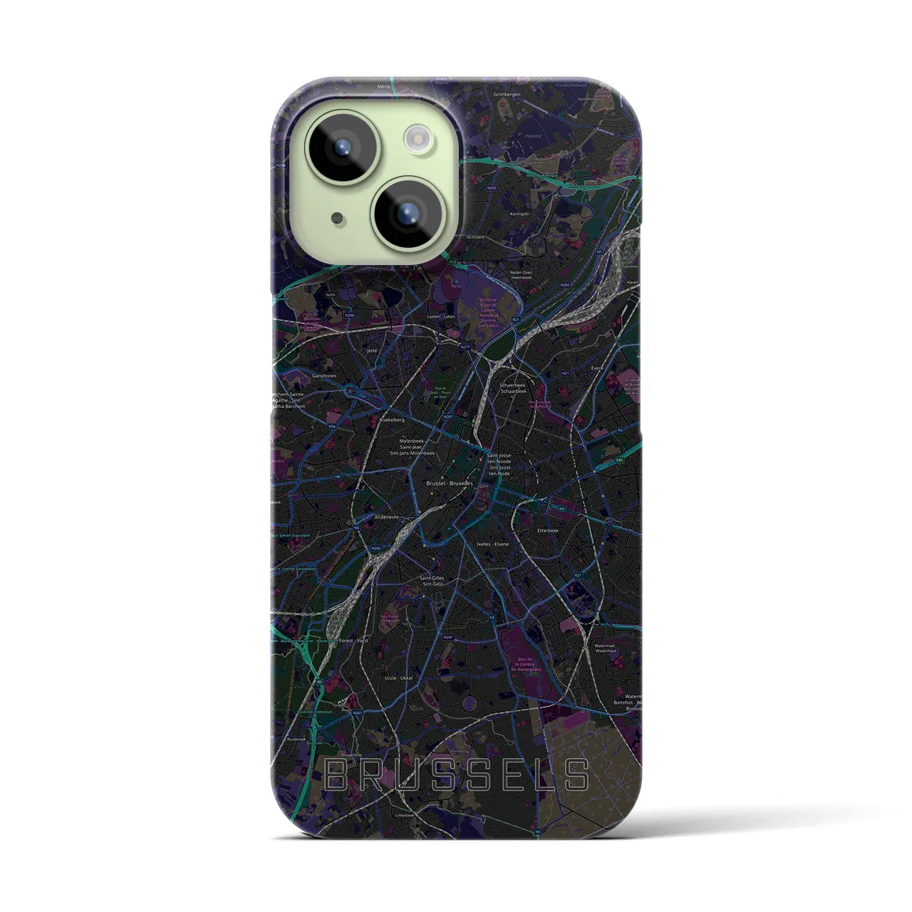 【ブリュッセル】地図柄iPhoneケース（バックカバータイプ・ブラック）iPhone 15 用