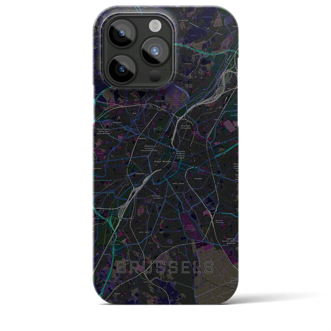【ブリュッセル】地図柄iPhoneケース（バックカバータイプ・ブラック）iPhone 15 Pro Max 用