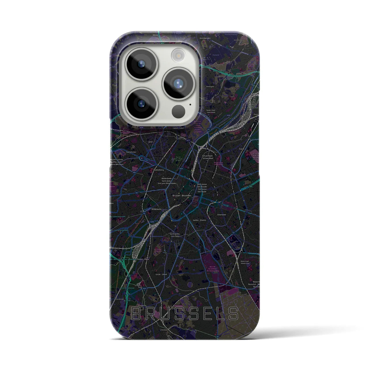 【ブリュッセル】地図柄iPhoneケース（バックカバータイプ・ブラック）iPhone 15 Pro 用