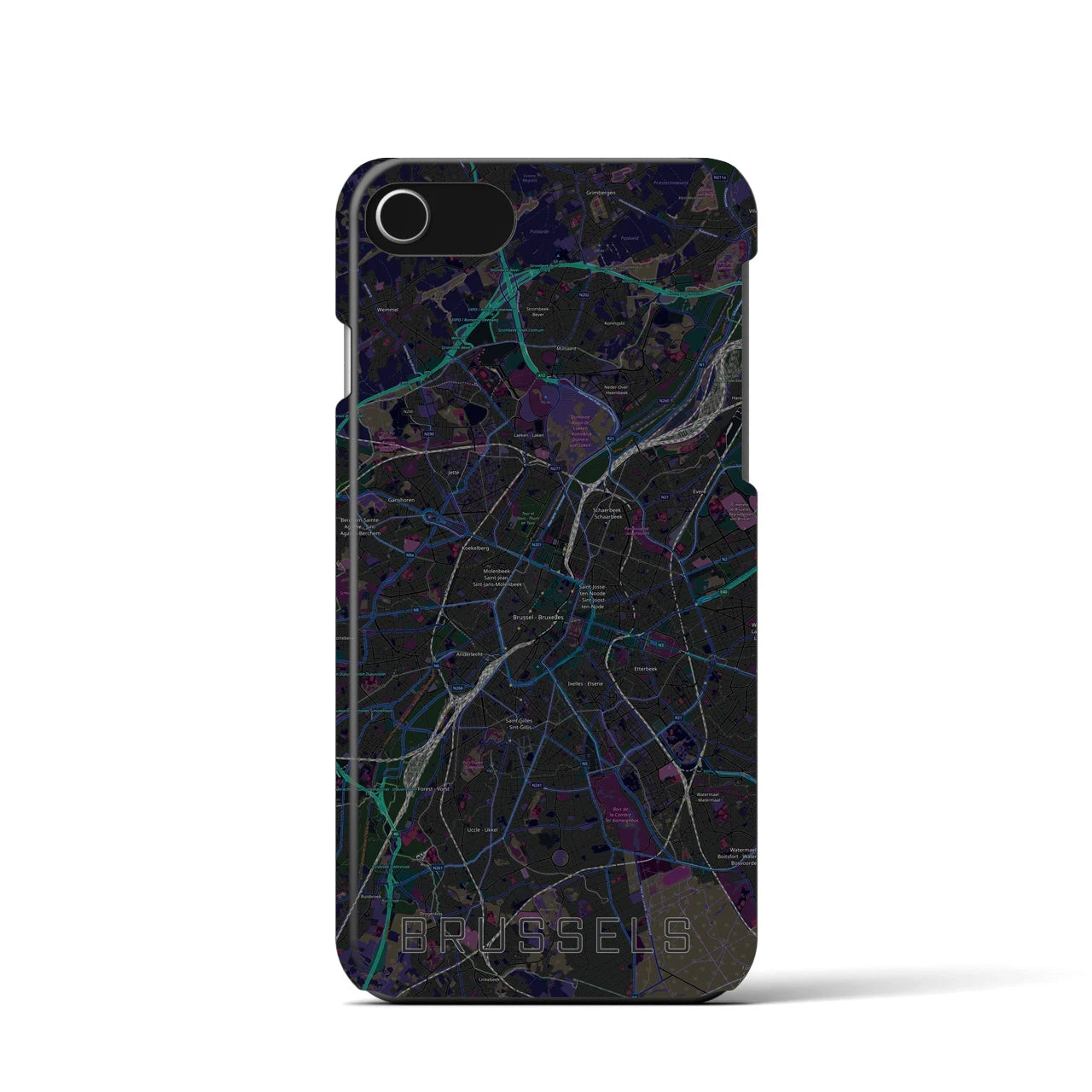 【ブリュッセル】地図柄iPhoneケース（バックカバータイプ・ブラック）iPhone SE（第3 / 第2世代） / 8 / 7 / 6s / 6 用