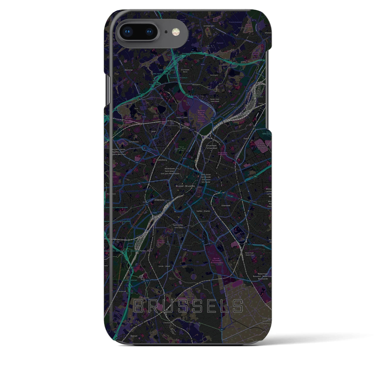 【ブリュッセル】地図柄iPhoneケース（バックカバータイプ・ブラック）iPhone 8Plus /7Plus / 6sPlus / 6Plus 用