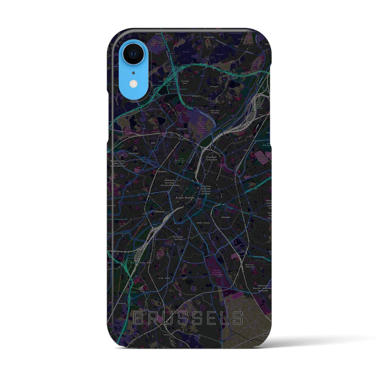 【ブリュッセル】地図柄iPhoneケース（バックカバータイプ・ブラック）iPhone XR 用