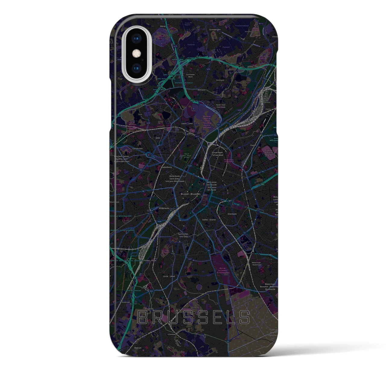 【ブリュッセル】地図柄iPhoneケース（バックカバータイプ・ブラック）iPhone XS Max 用