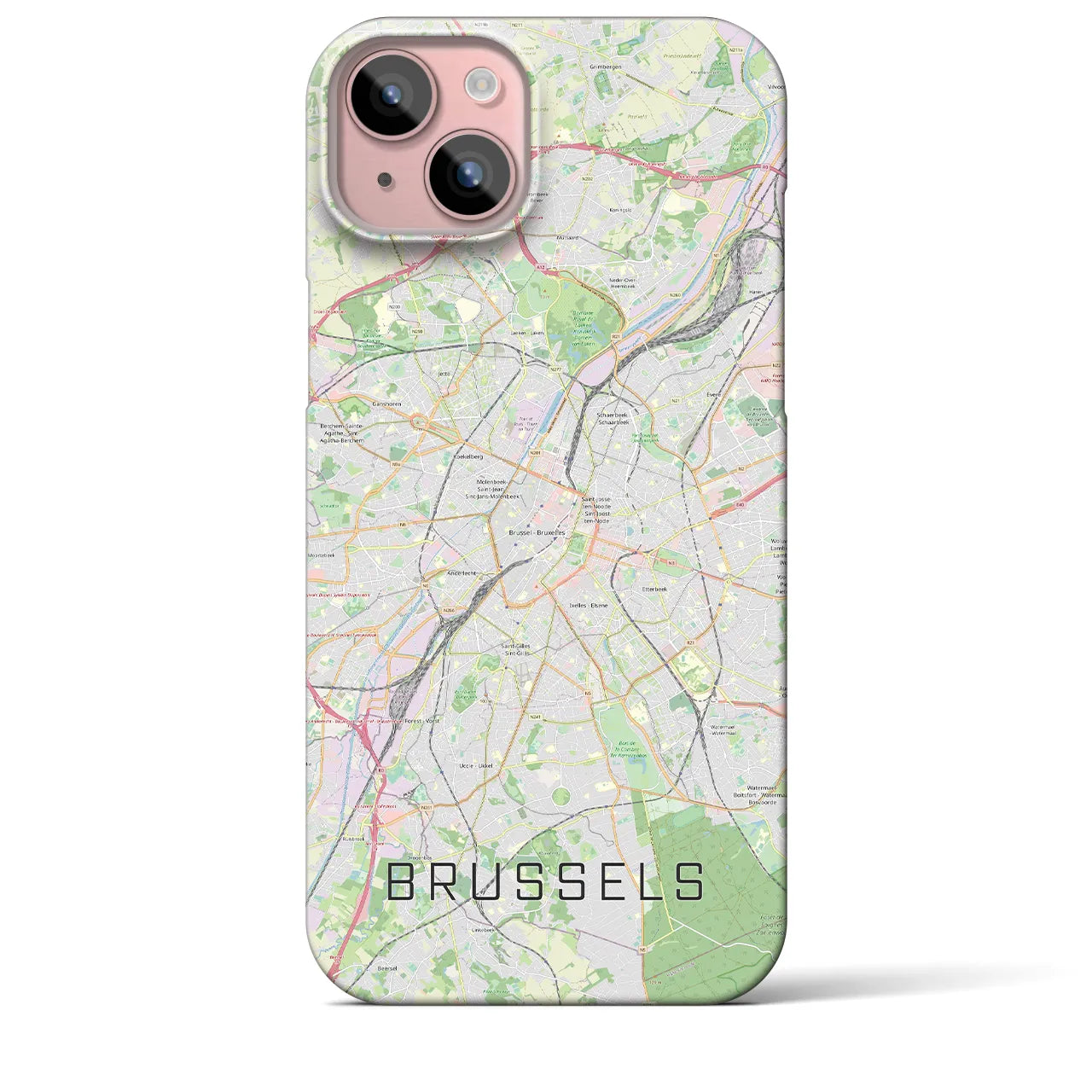 【ブリュッセル】地図柄iPhoneケース（バックカバータイプ・ナチュラル）iPhone 15 Plus 用