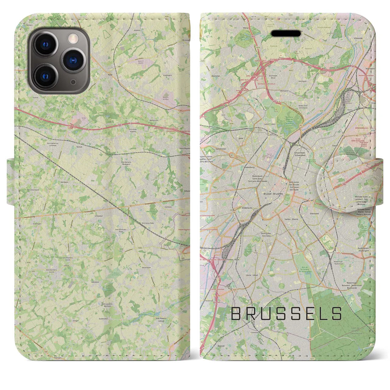 【ブリュッセル】地図柄iPhoneケース（手帳両面タイプ・ナチュラル）iPhone 11 Pro Max 用