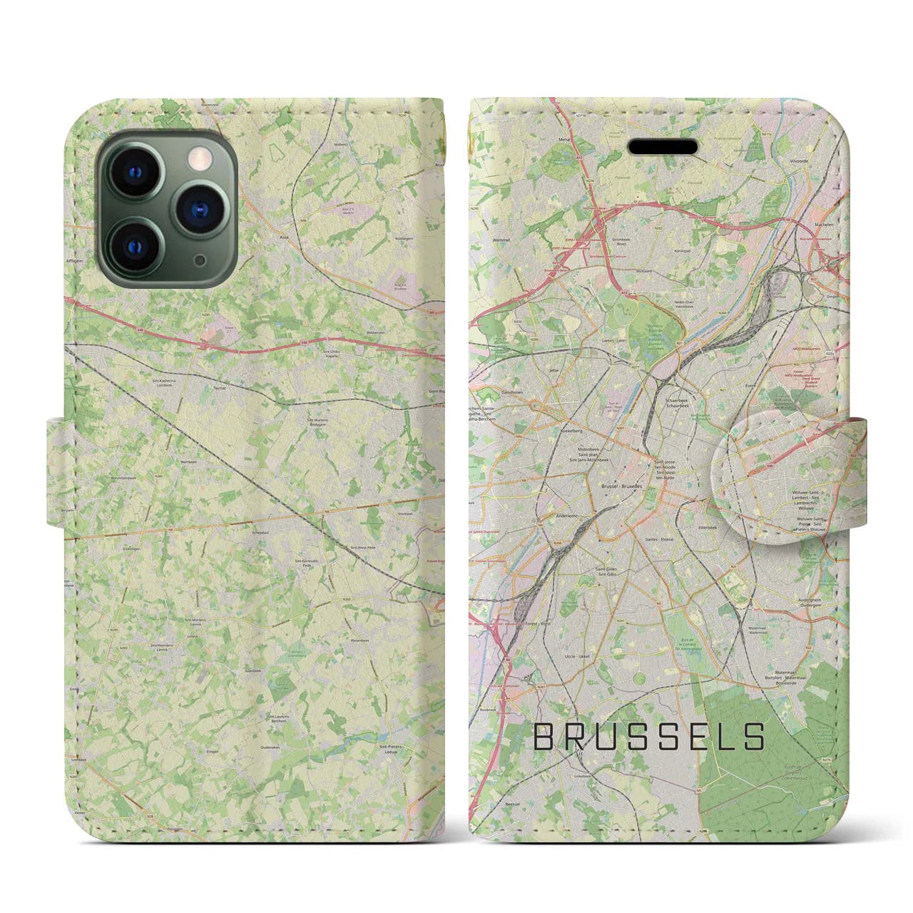 【ブリュッセル】地図柄iPhoneケース（手帳両面タイプ・ナチュラル）iPhone 11 Pro 用