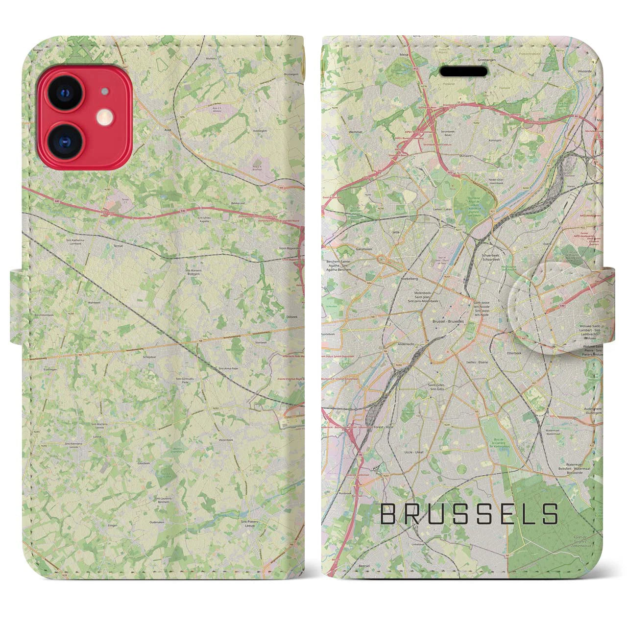 【ブリュッセル】地図柄iPhoneケース（手帳両面タイプ・ナチュラル）iPhone 11 用