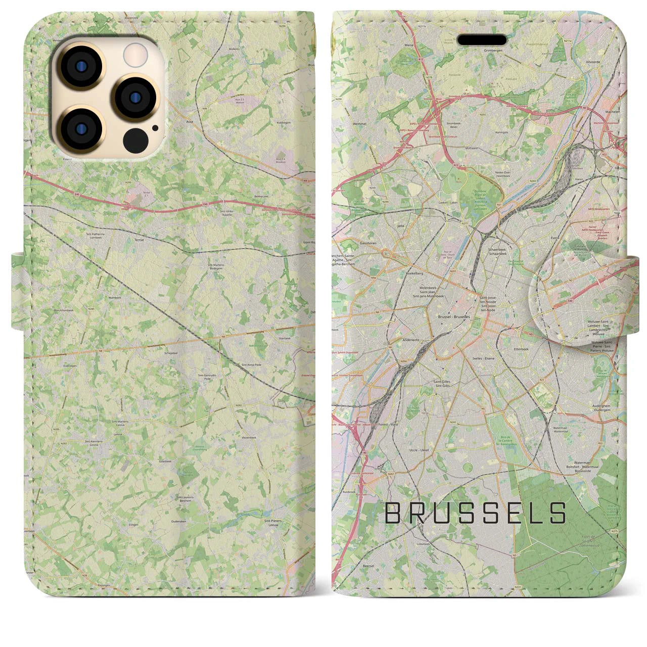 【ブリュッセル】地図柄iPhoneケース（手帳両面タイプ・ナチュラル）iPhone 12 Pro Max 用