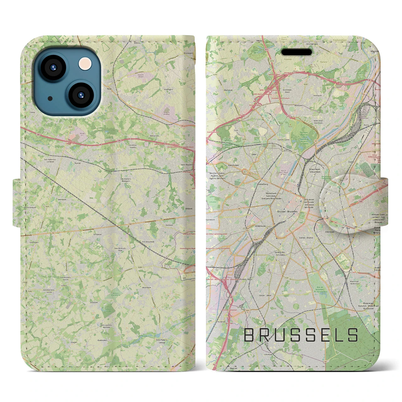 【ブリュッセル】地図柄iPhoneケース（手帳両面タイプ・ナチュラル）iPhone 13 用
