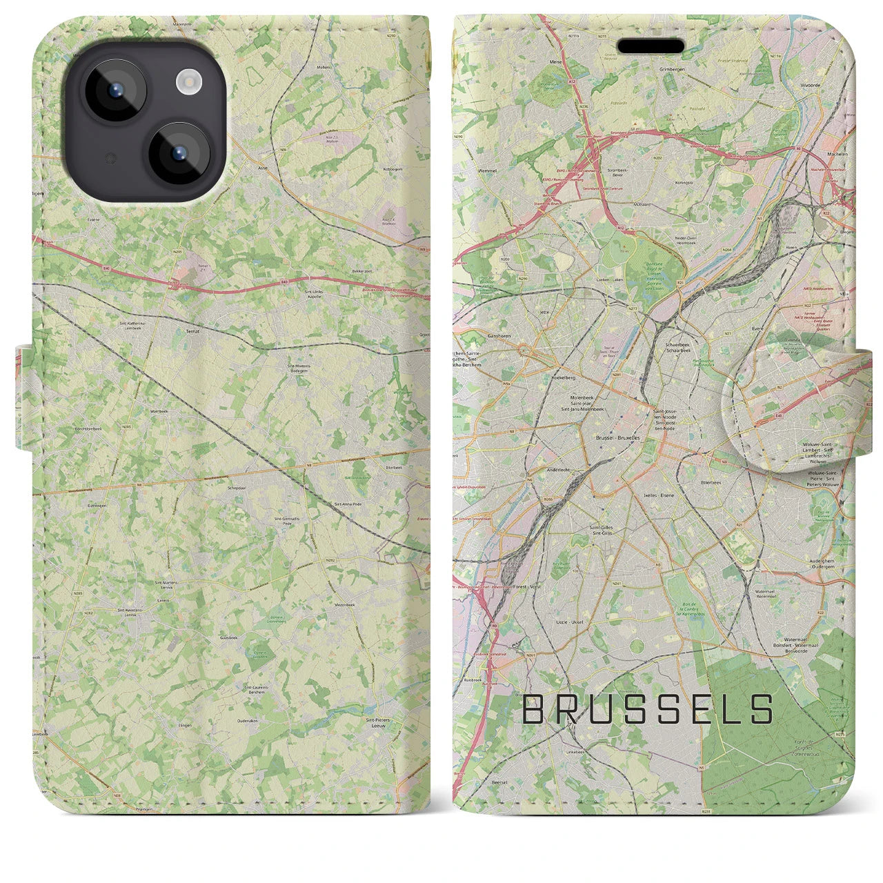 【ブリュッセル】地図柄iPhoneケース（手帳両面タイプ・ナチュラル）iPhone 14 Plus 用