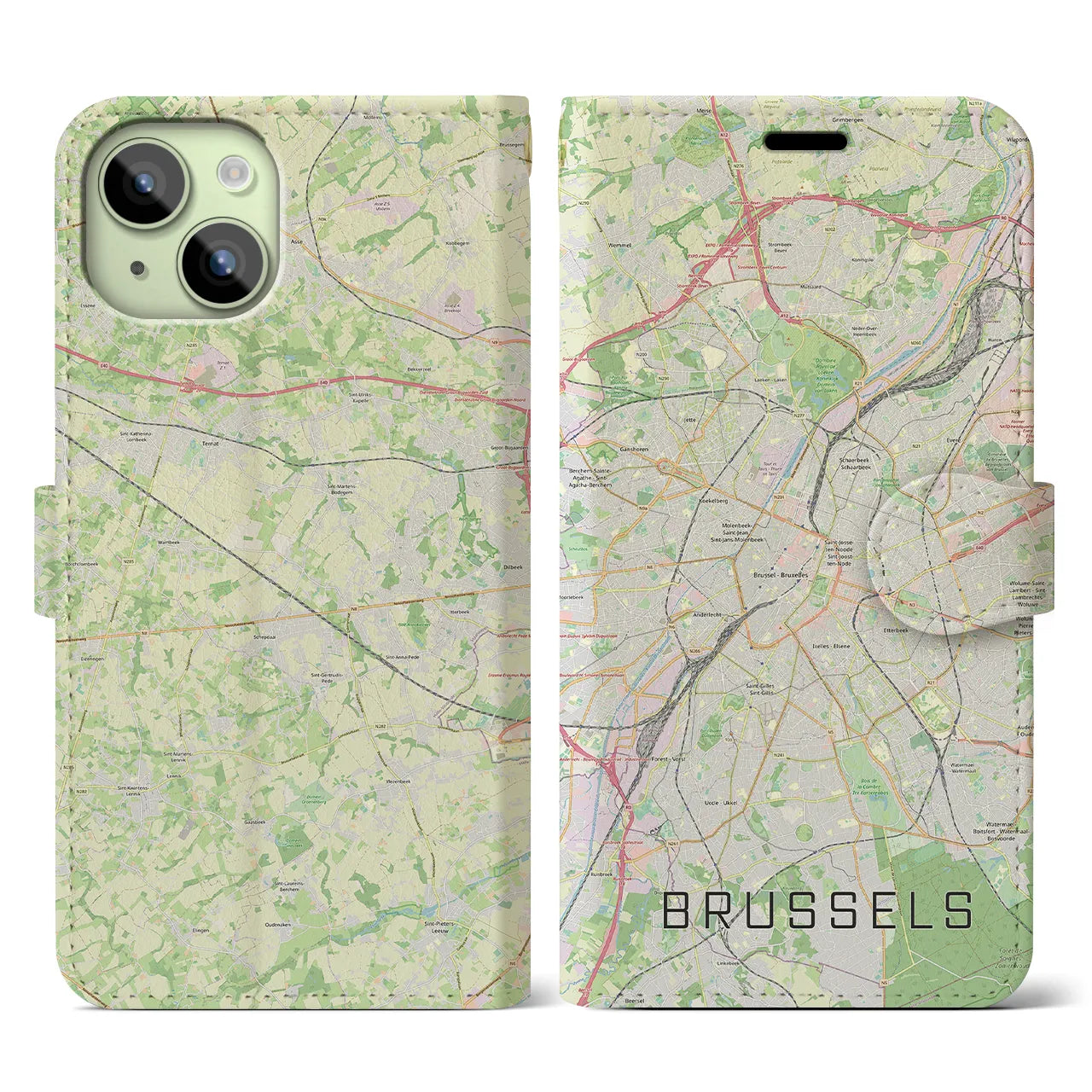 【ブリュッセル】地図柄iPhoneケース（手帳両面タイプ・ナチュラル）iPhone 15 用