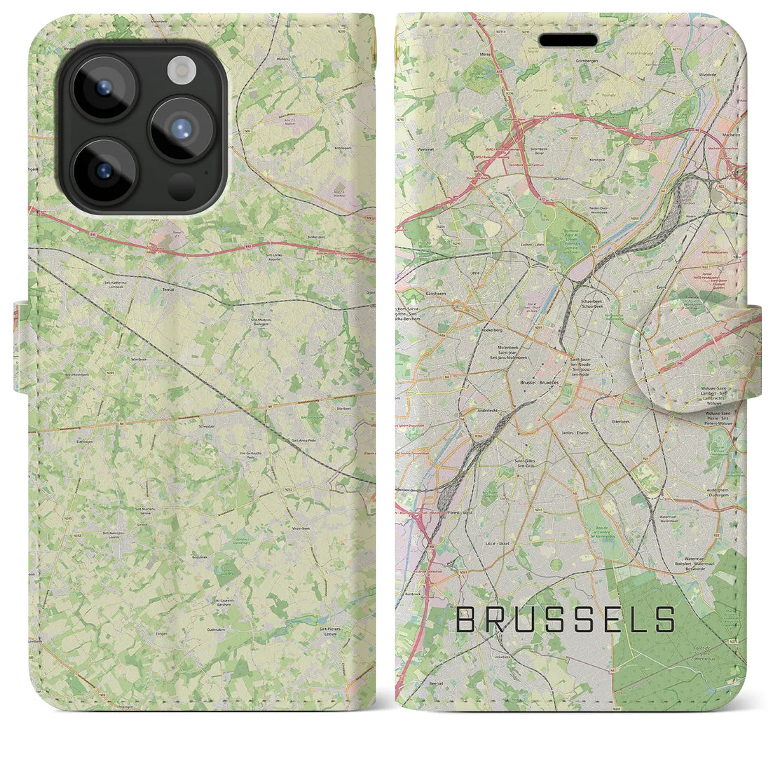 【ブリュッセル】地図柄iPhoneケース（手帳両面タイプ・ナチュラル）iPhone 15 Pro Max 用