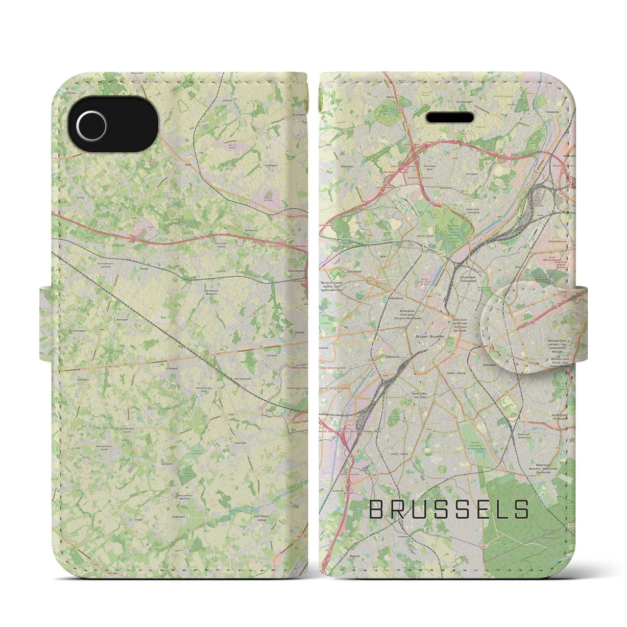 【ブリュッセル】地図柄iPhoneケース（手帳両面タイプ・ナチュラル）iPhone SE（第3 / 第2世代） / 8 / 7 / 6s / 6 用