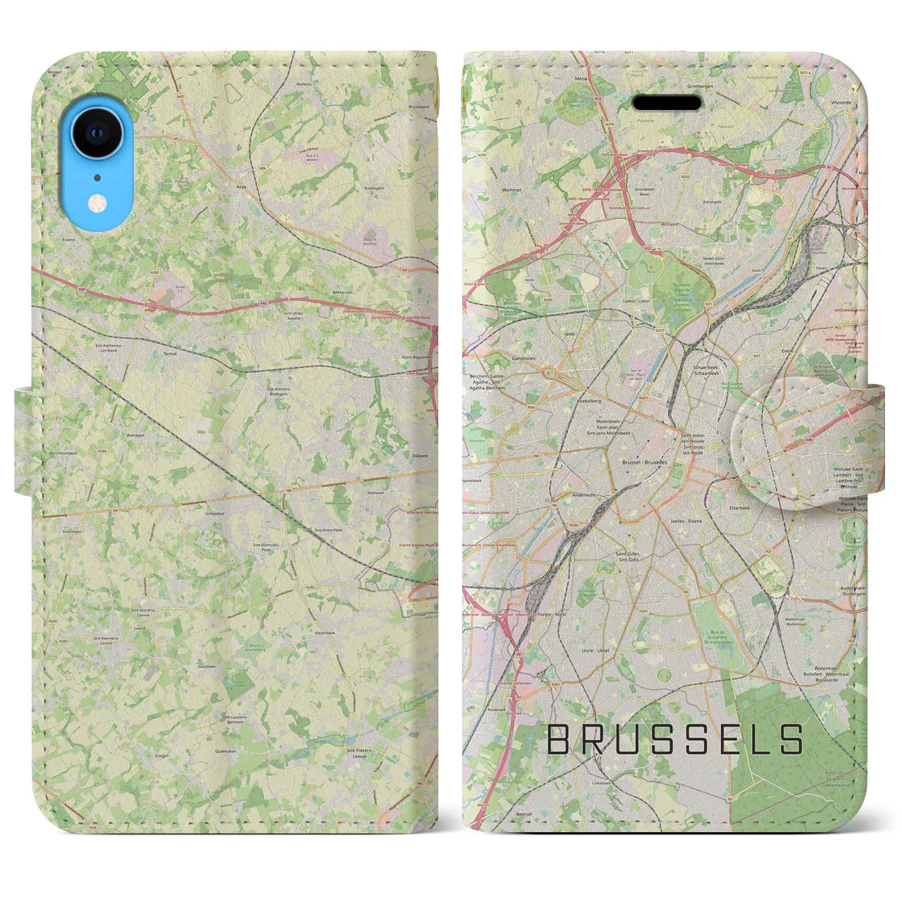 【ブリュッセル】地図柄iPhoneケース（手帳両面タイプ・ナチュラル）iPhone XR 用