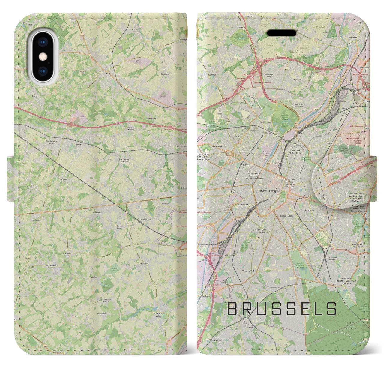 【ブリュッセル】地図柄iPhoneケース（手帳両面タイプ・ナチュラル）iPhone XS Max 用