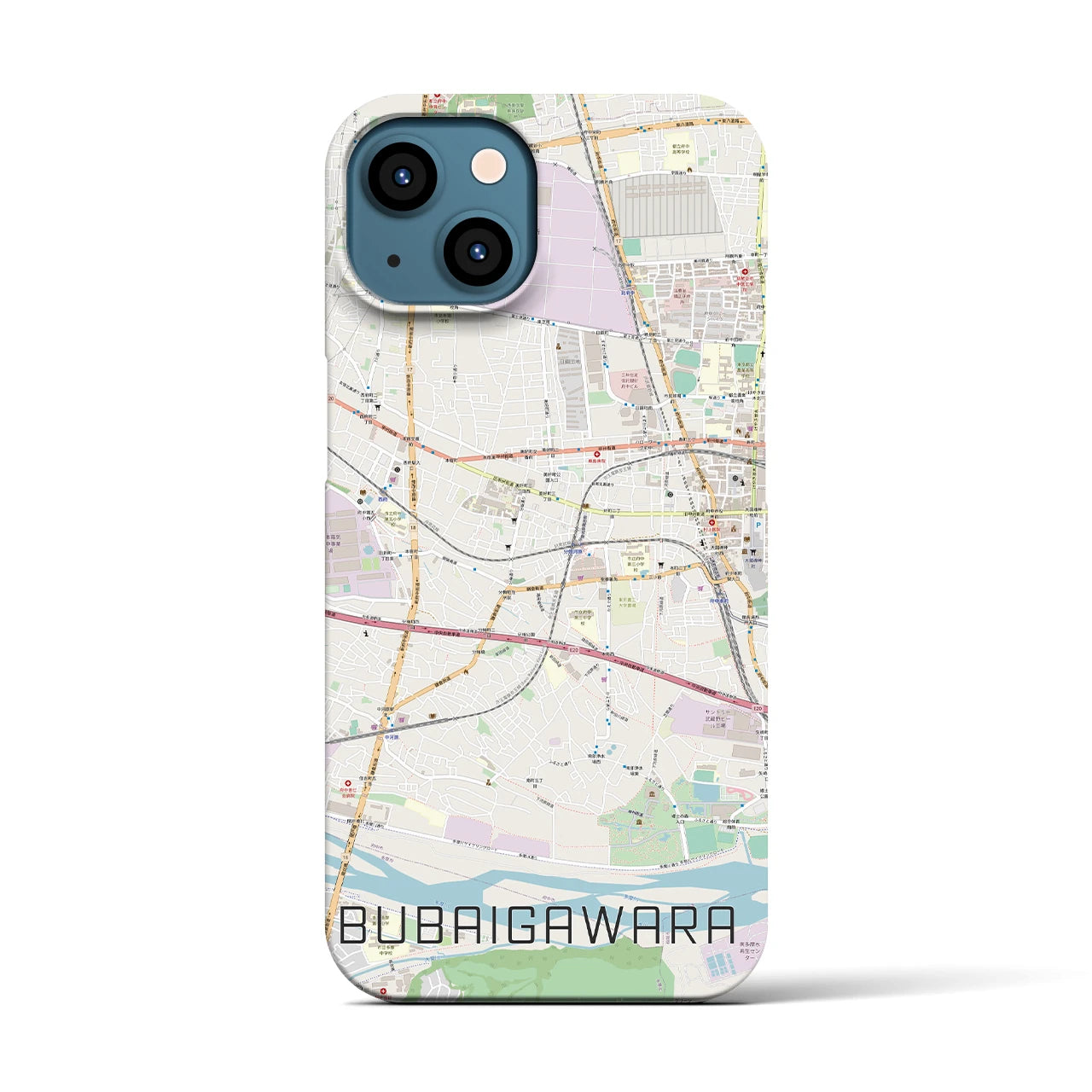 【分倍河原】地図柄iPhoneケース（バックカバータイプ・ナチュラル）iPhone 13 用