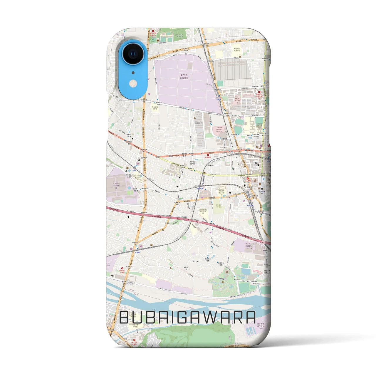 【分倍河原】地図柄iPhoneケース（バックカバータイプ・ナチュラル）iPhone XR 用