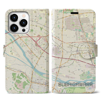 【分倍河原（東京都）】地図柄iPhoneケース（手帳タイプ）ナチュラル・iPhone 13 Pro 用