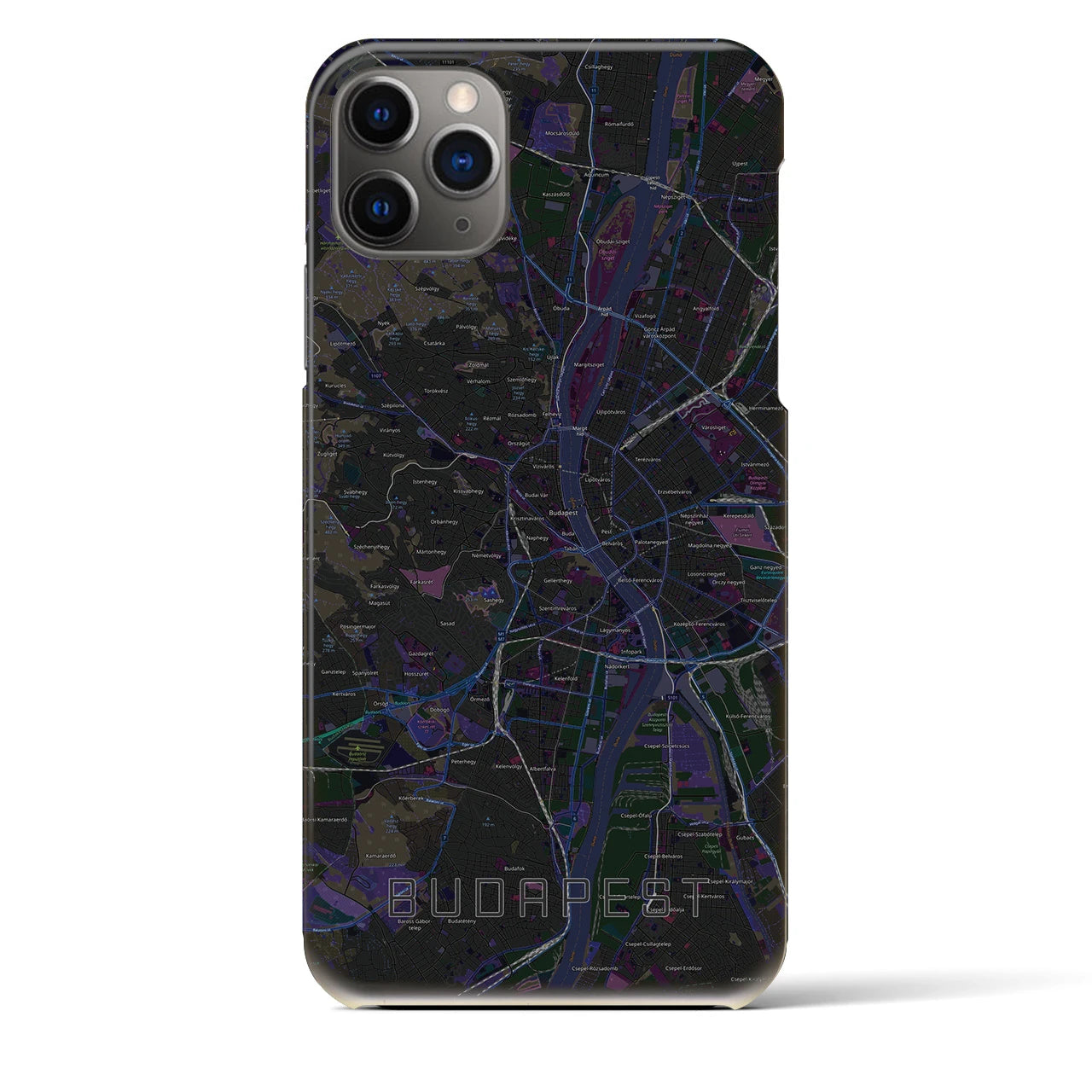 【ブダペスト】地図柄iPhoneケース（バックカバータイプ・ブラック）iPhone 11 Pro Max 用