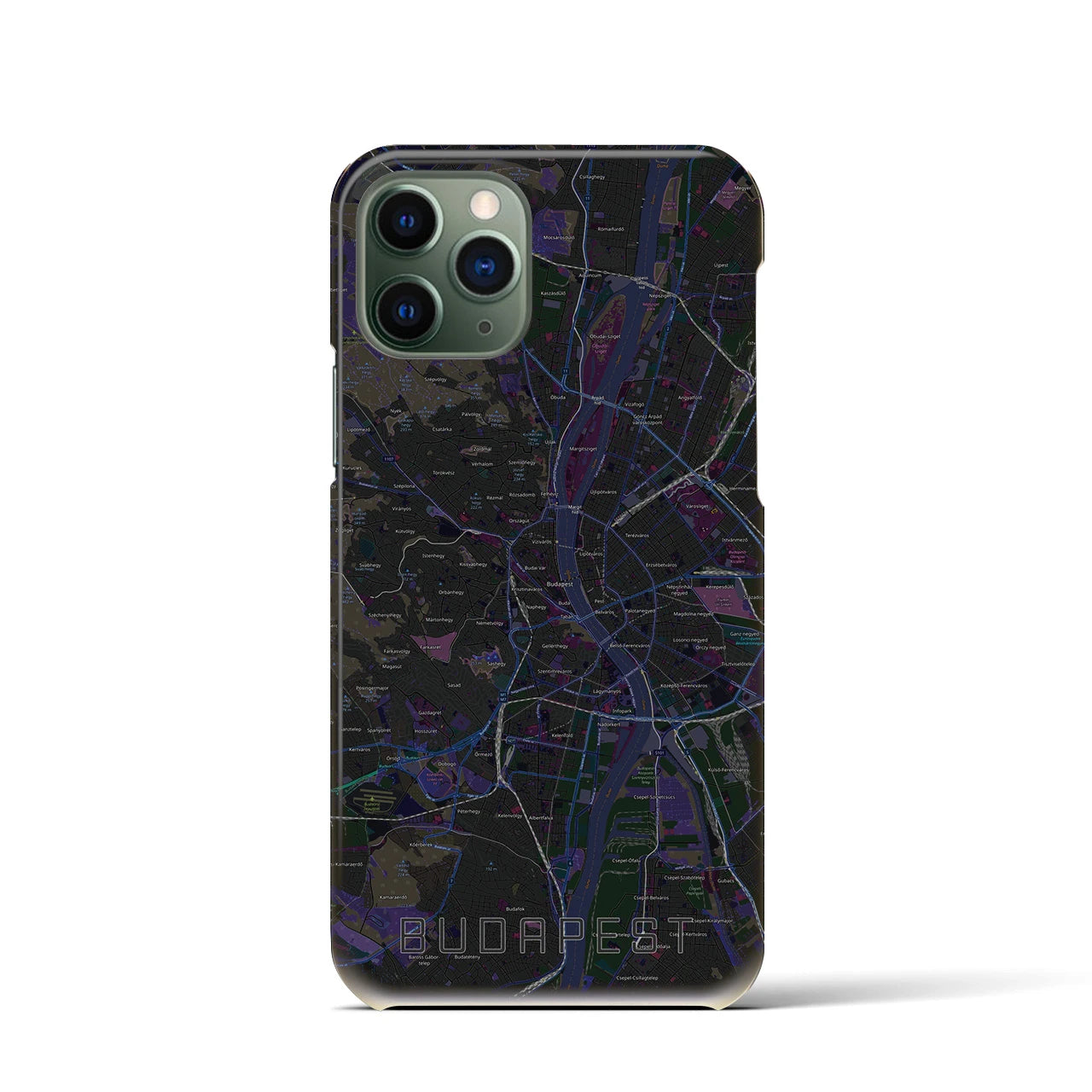 【ブダペスト】地図柄iPhoneケース（バックカバータイプ・ブラック）iPhone 11 Pro 用