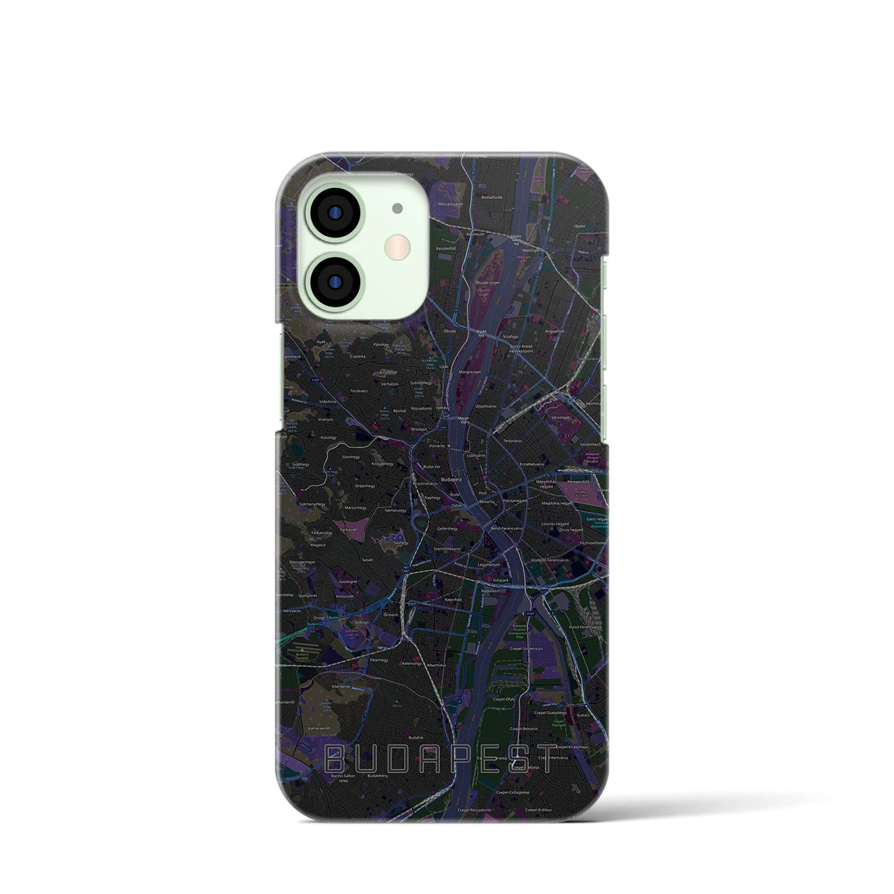 【ブダペスト】地図柄iPhoneケース（バックカバータイプ・ブラック）iPhone 12 mini 用