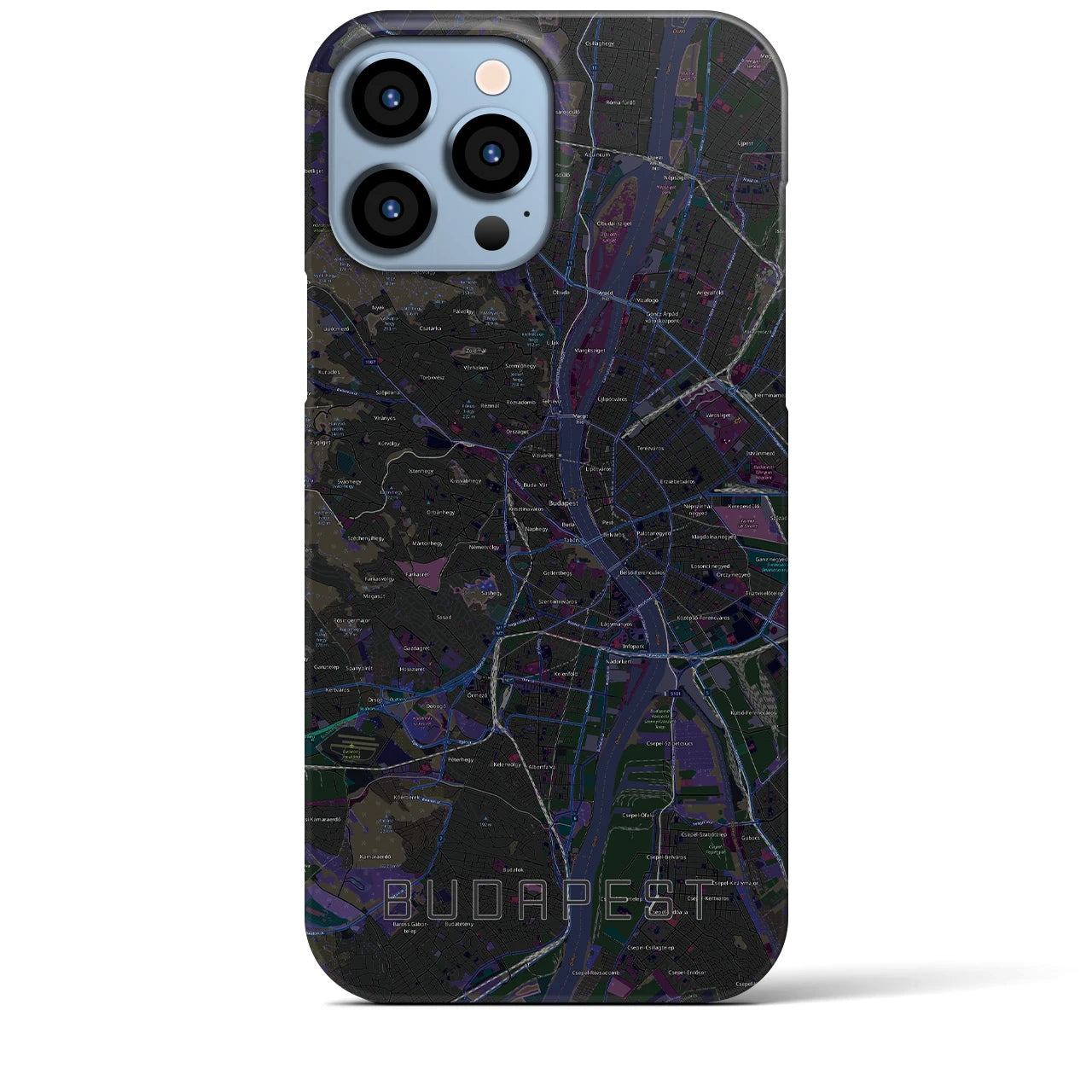 【ブダペスト】地図柄iPhoneケース（バックカバータイプ・ブラック）iPhone 13 Pro Max 用