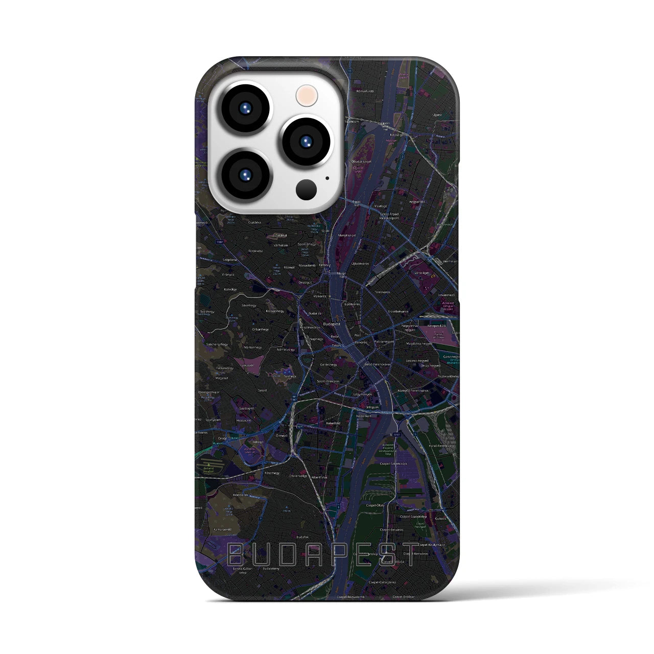 【ブダペスト】地図柄iPhoneケース（バックカバータイプ・ブラック）iPhone 13 Pro 用